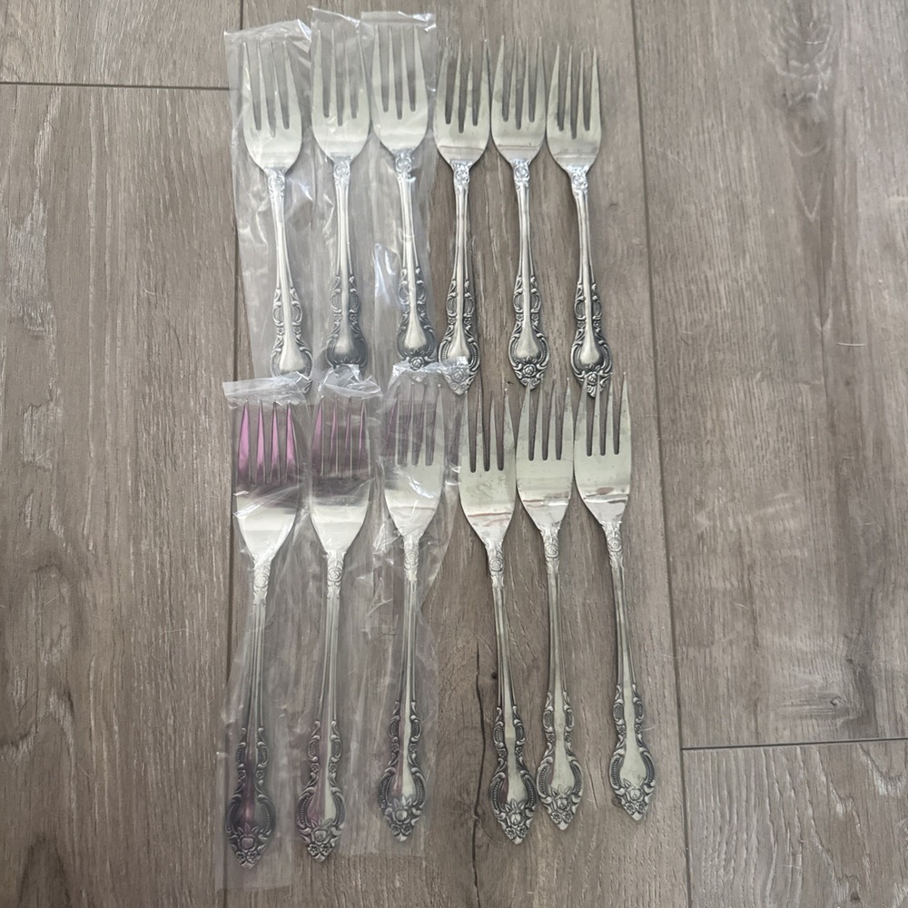6 Dinner Forks & 6 Salad Fork LISETTE Rogers Stanley Roberts Stainless Japan